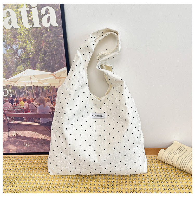 Cute Polka Dot Tote Bag with Fashion Charm and Magnetic Closure for Daily Use