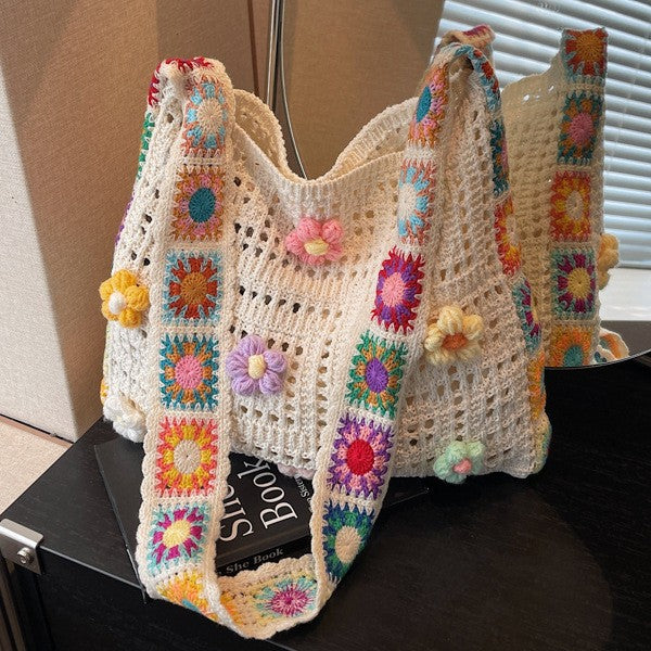 Large Capacity Commuter High-Grade Flower Tote Bag for Women New Spring and Summer Hollow out Knitted Bag Shoulder Woven Bag
