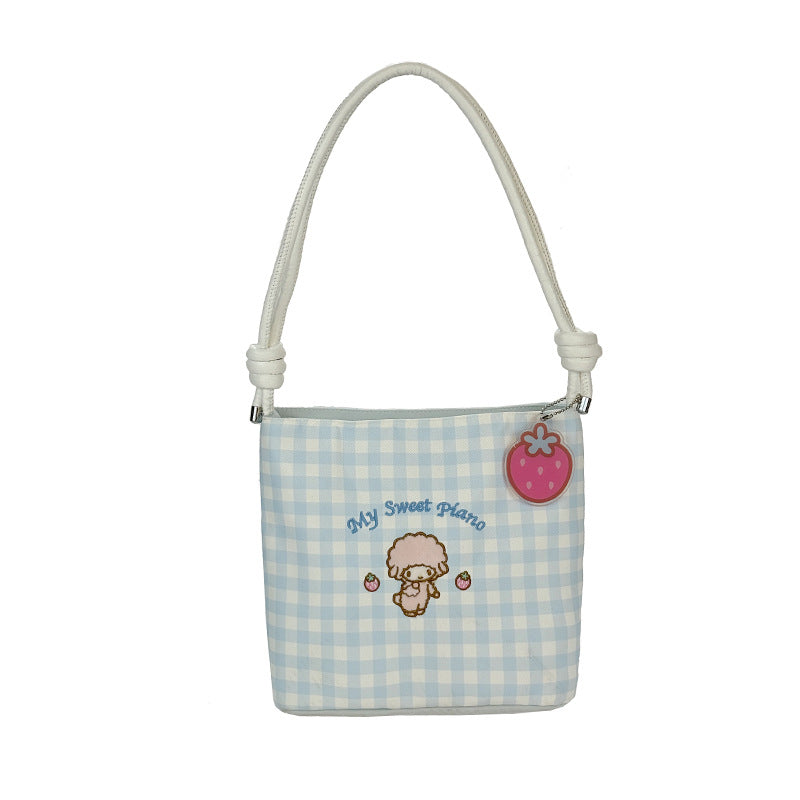 Cute Cartoon Checkered Crossbody Bag for Girls, Lightweight and Breathable Daily Style with Sweet Character Design