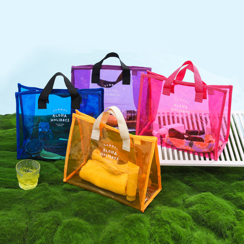 Transparent PVC Beach Tote Bag for Swimming and Travel - Waterproof, Fashionable, Multi-Functional Storage Bag with Summer Design