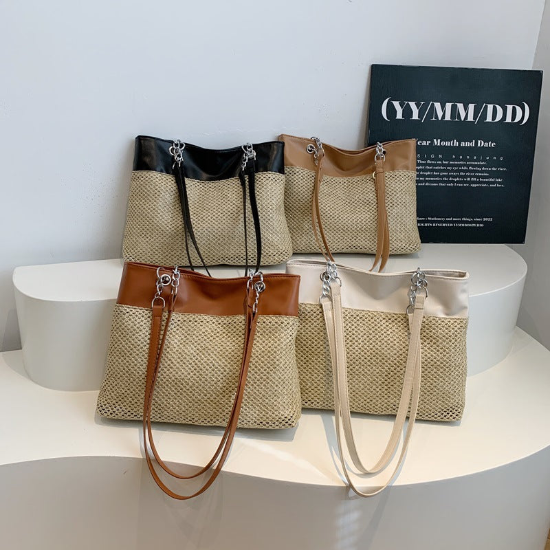 Tote Bag Female Personality All-Matching Weaving Large Capacity New Holiday Outing Premium Shoulder Bag