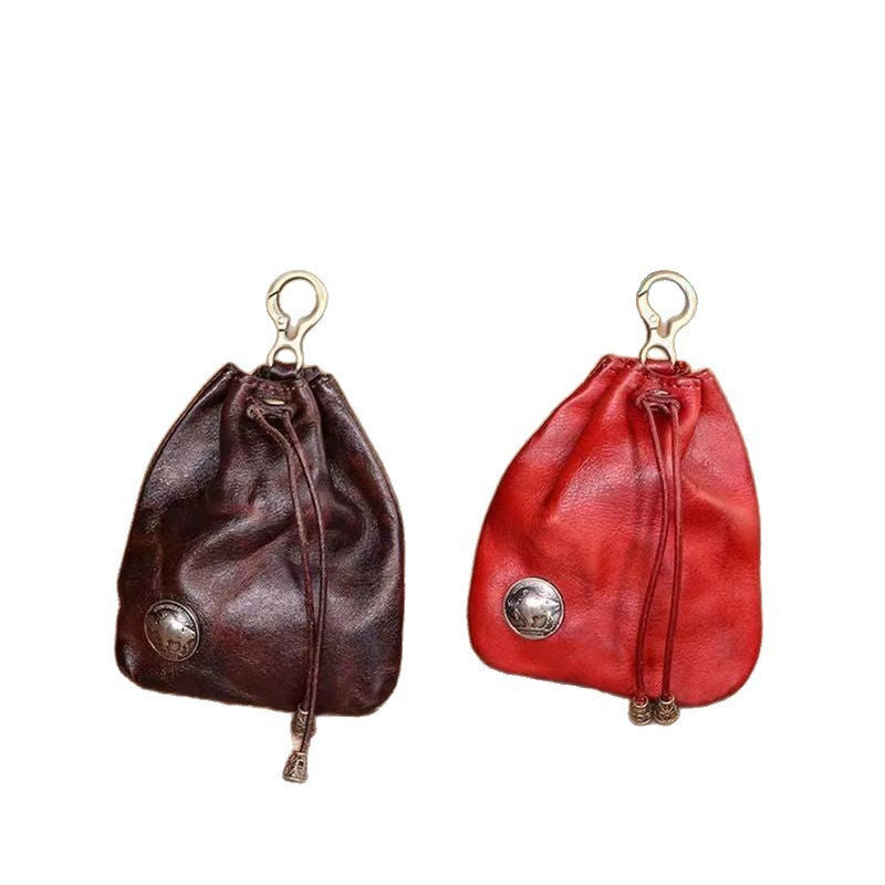 Women's Storage Bag Retro Soft Leather Drawstring Coin Purse Multi-Functional Simple Daily Portable Small Saddle Bag