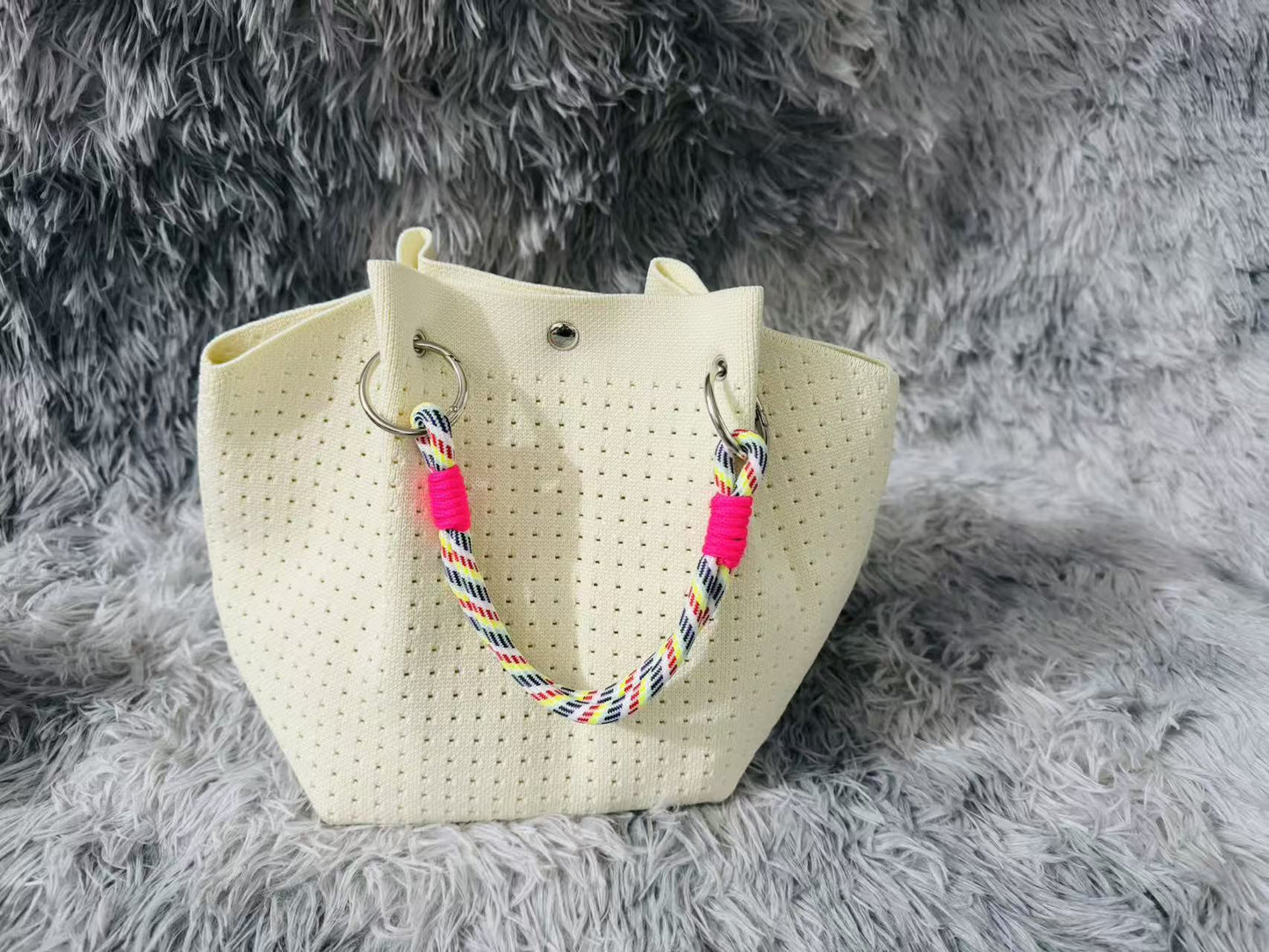 Women's Shoulder Bag New Hollow Canvas Handbag Color Rope Handle Large Capacity Daily Commuter Women's Bag