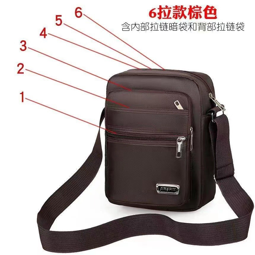 Men's Fashion Messenger Bag Multi-Layer Zipper Design Waterproof Business Casual All-Match Practical Shoulder Bag