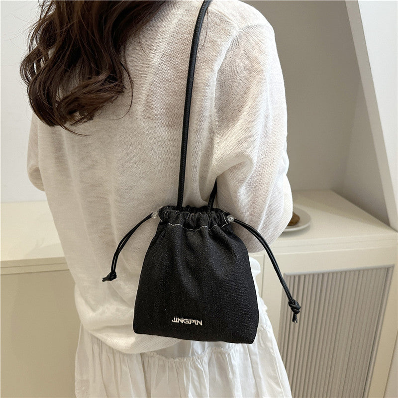 New Mini Bucket Bag Simple Pure Color All-Matching Crossbody Bag Special-Interest Design Classic All-Matching Working Commuter