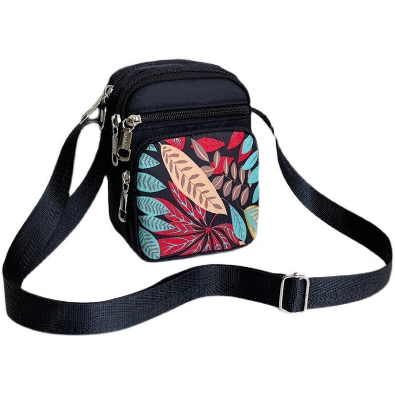 Mini Crossbody Bag with Elephant Print for Women, Lightweight Nylon Phone Pouch with Multiple Pockets and Adjustable Strap