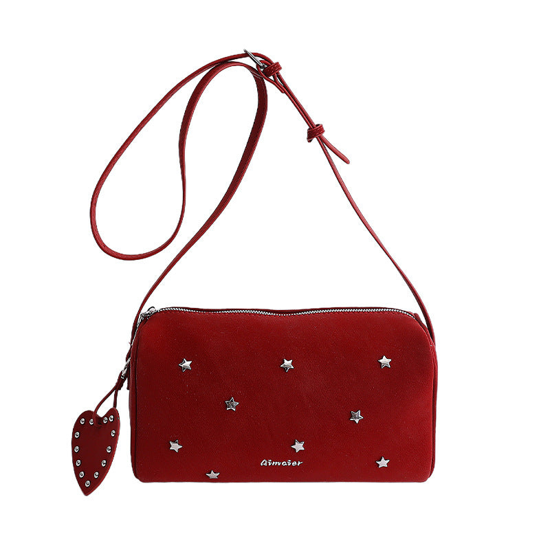 XINGX Rivet Crossbody Bag New Korean Fashion Large Capacity Shoulder Bag with Love Ornaments