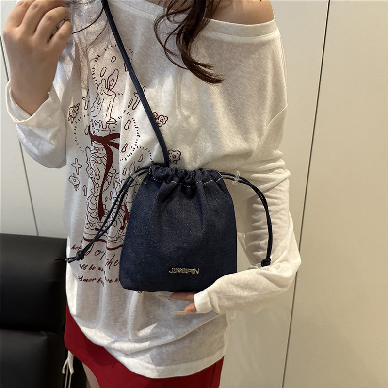 New Mini Bucket Bag Simple Pure Color All-Matching Crossbody Bag Special-Interest Design Classic All-Matching Working Commuter
