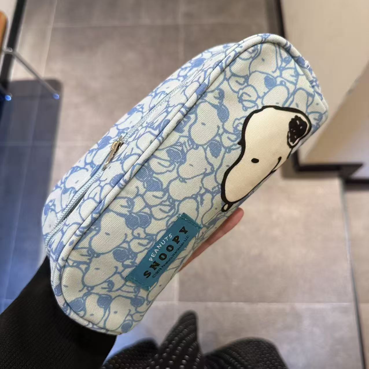 New-style snoopy pencil case with zipper cosmetic bag, japanese style simple blue snoopy cartoon pencil case