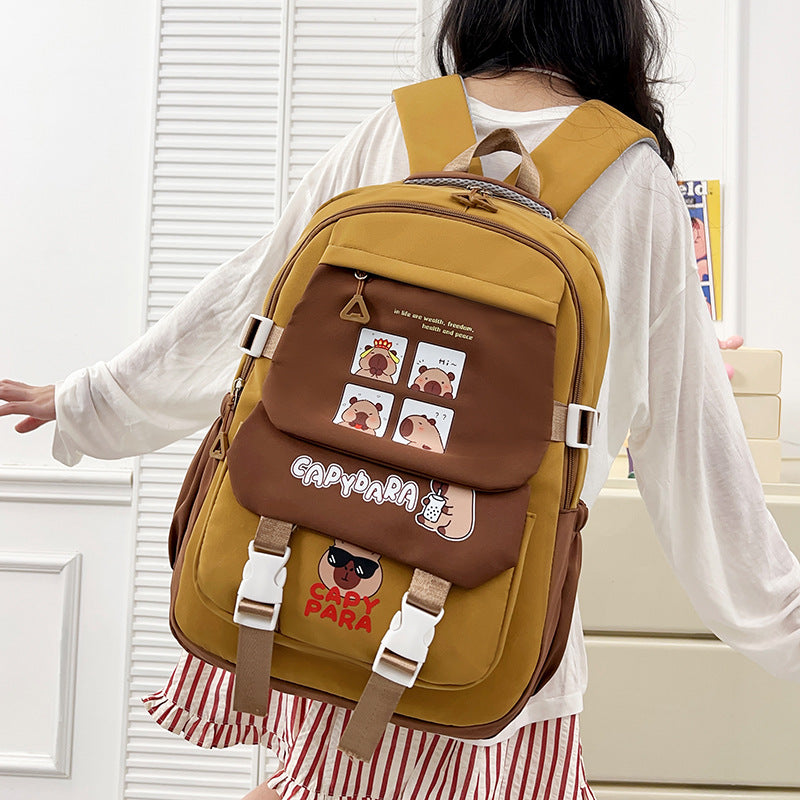 Cute Capybara Print Backpack for Kids - Lightweight, Waterproof, Multi-Pocket School Bag with Fun Cartoon Design