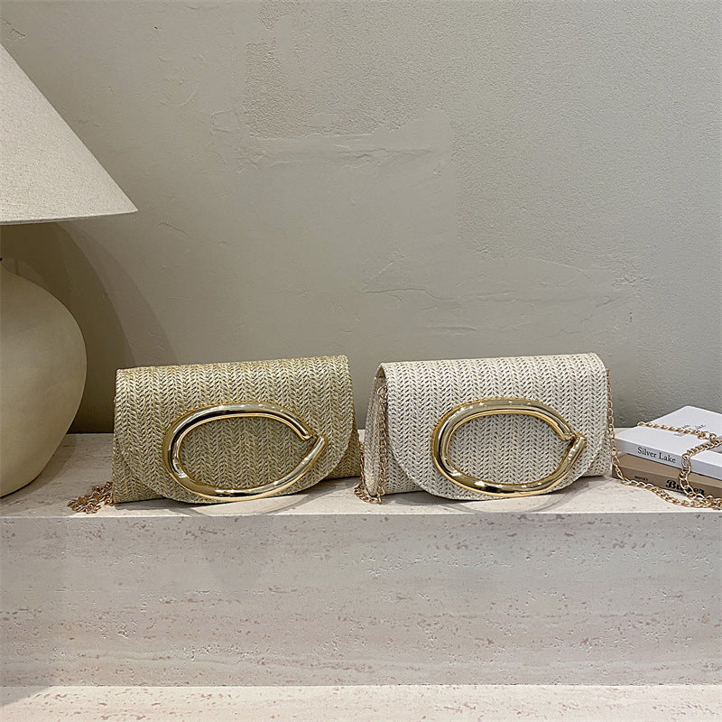 Small Clutch Square Bag Female Summer New Straw Chain Shoulder Bag Commuter Messenger Bag