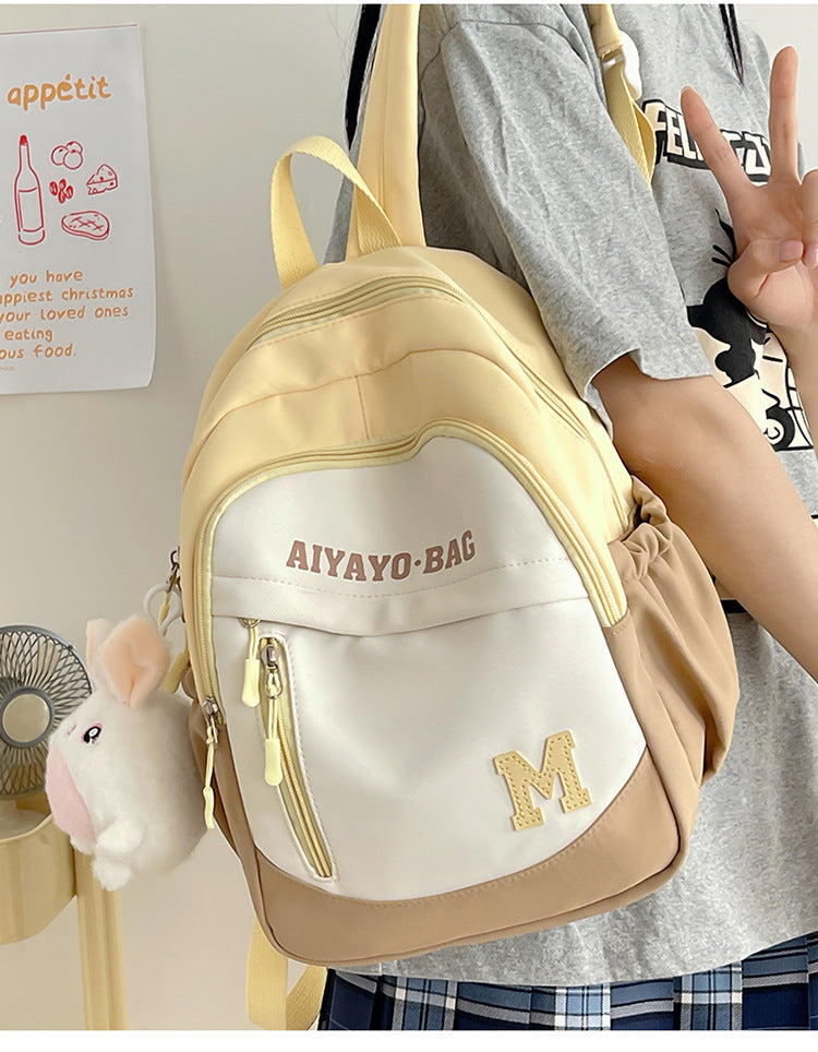 Cute Kids Backpack with Plush Rabbit Charm for School Travel and Spring Outings - Waterproof Oxford Fabric Design