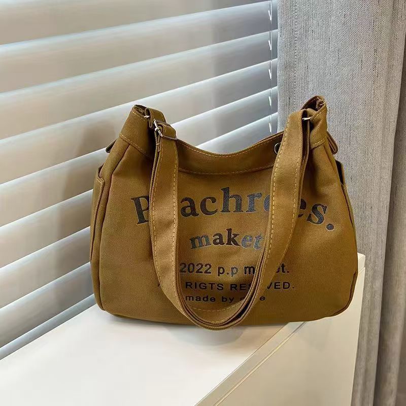 New Letter Canvas Tote Bag for Women, Casual Large Capacity Shoulder Bag with Fashion Print, Perfect for School and Daily Use