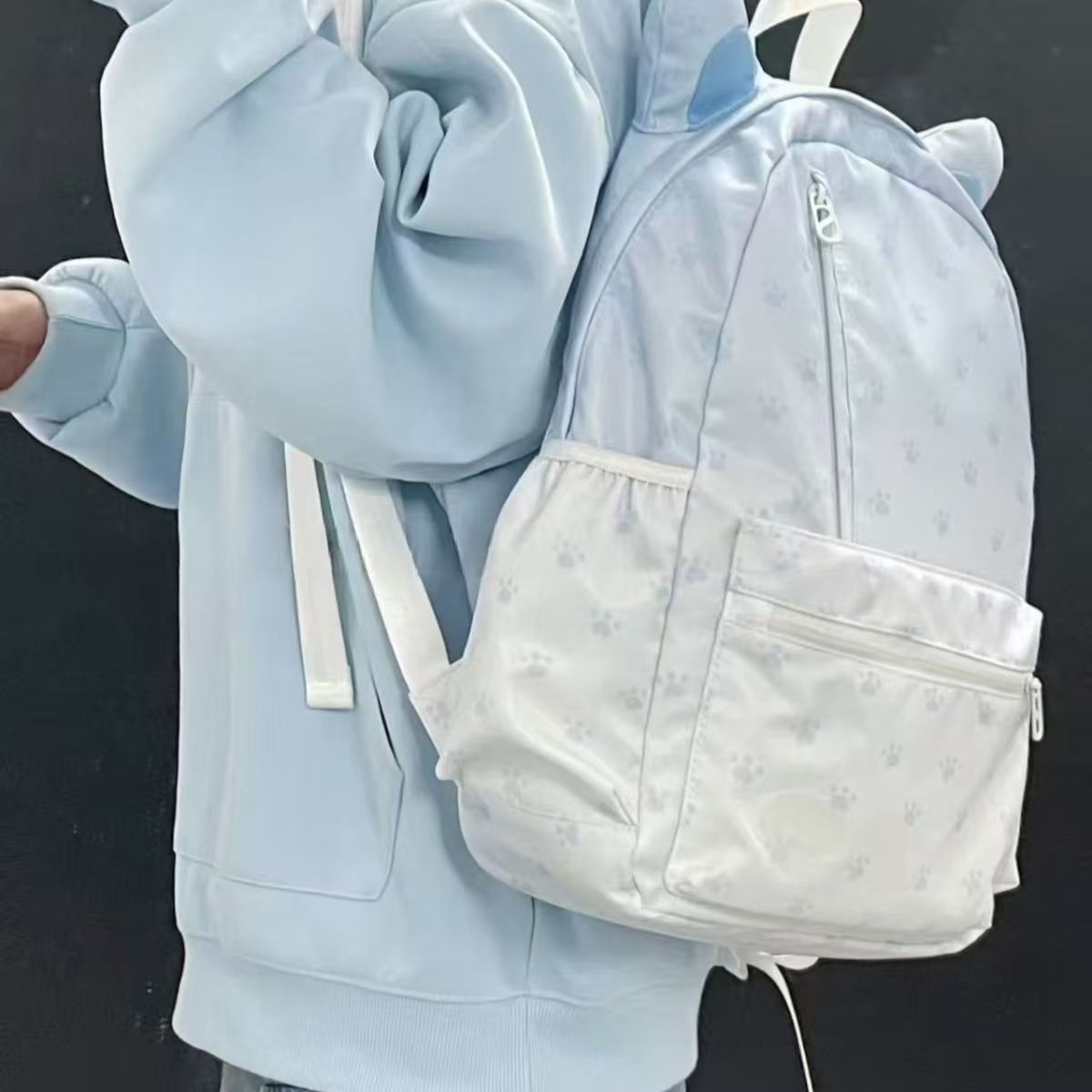 Cute Cartoon Backpack for Students with Star Pattern and Cat Ears Design, Lightweight and Large Capacity School Bag