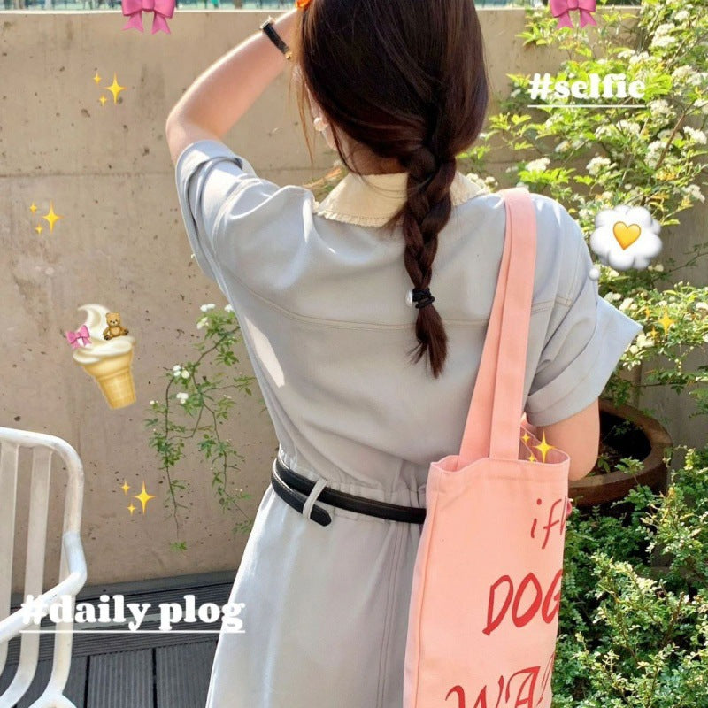 Casual Style Printed Letter Tote Bag for Women, Large Capacity Canvas Shoulder Bag, Perfect for School and Commuting