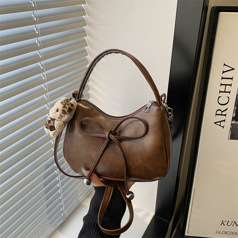 Women's Korean-Style Niche Design Bow Handbag All-Match Commute Crossbody Maillard Bag