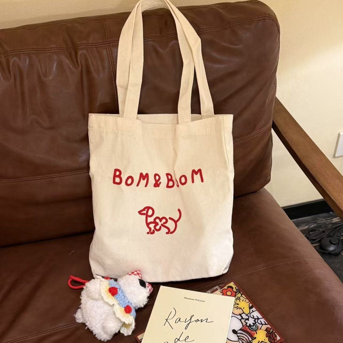Cute Puppy Printed Tote Bag Letter Design Everyday Joker Fashion Shoulder Bag
