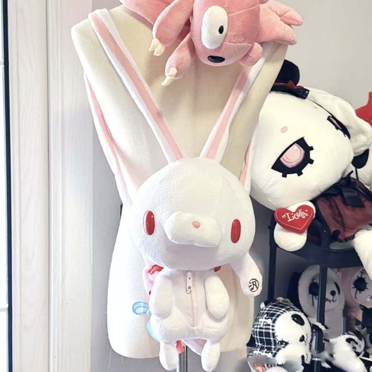 Cute Kawaii Rabbit Plush Backpack with Red Eyes, Adorable Cartoon Design for Casual Travel and Daily Use