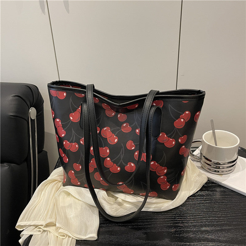 Cherry Printed Tote Women's Fashion Large Capacity Shoulder Bag New Simple Handbag