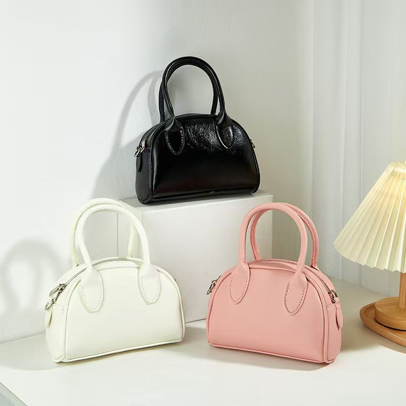 Chic Minimalist Boston Bag Women's Handheld Crossbody Shell Shape PU Leather Fashion Everyday Style