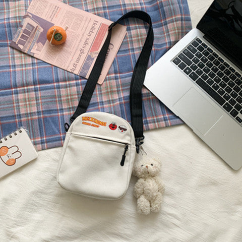 Cute Cartoon Print Canvas Crossbody Bag for Women, Street Style Small Square Bag with Zipper and Phone Pocket