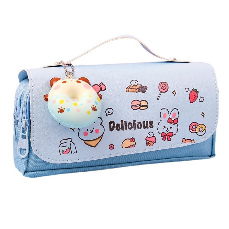 Cute Kawaii Pencil Case with Sweet Donut Charm and Multiple Compartments for Students