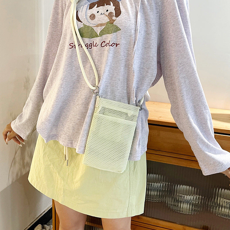 Sweet Fresh Cell Phone Bag Women's Summer Outdoor Single-Shoulder Bag Crossbody Mesh Portable Storage Bag