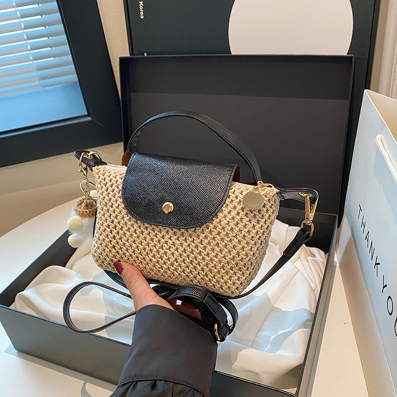 New One-Shoulder Knitted Straw Bag Niche Design Bag Exquisite Mini Dumpling Bag Cell Phone Packet Women's Bag