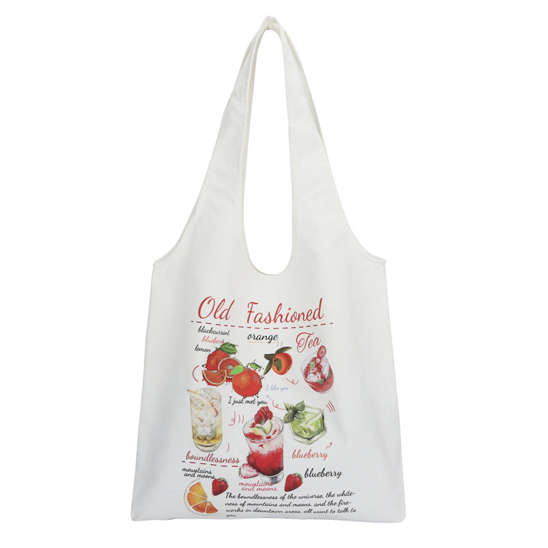 Fruit Printed Canvas Tote Bag Female Fashion Artistic Shoulder Bag Design Everyday Joker