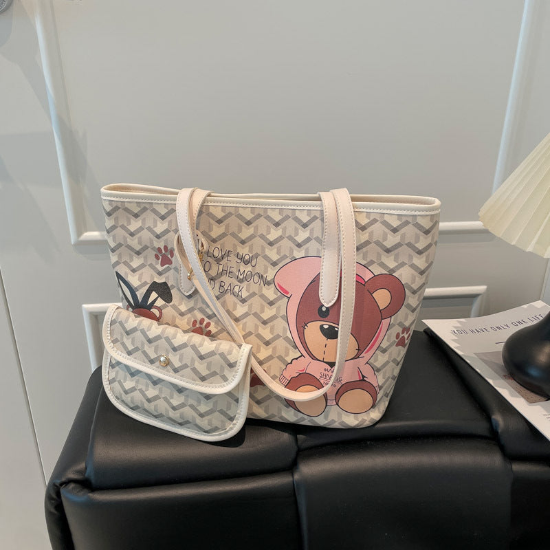 Fashion Large Capacity Totes Panda Printing Serrated Pattern Design Daily Shopping Commuter Versatile