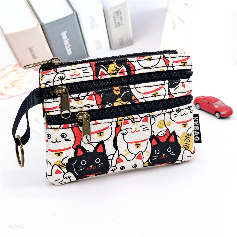 New Cartoon Three-Layer Sundries Storage Bag Summer Carry around Makeup Pouch Girls Coin Purse Key Card