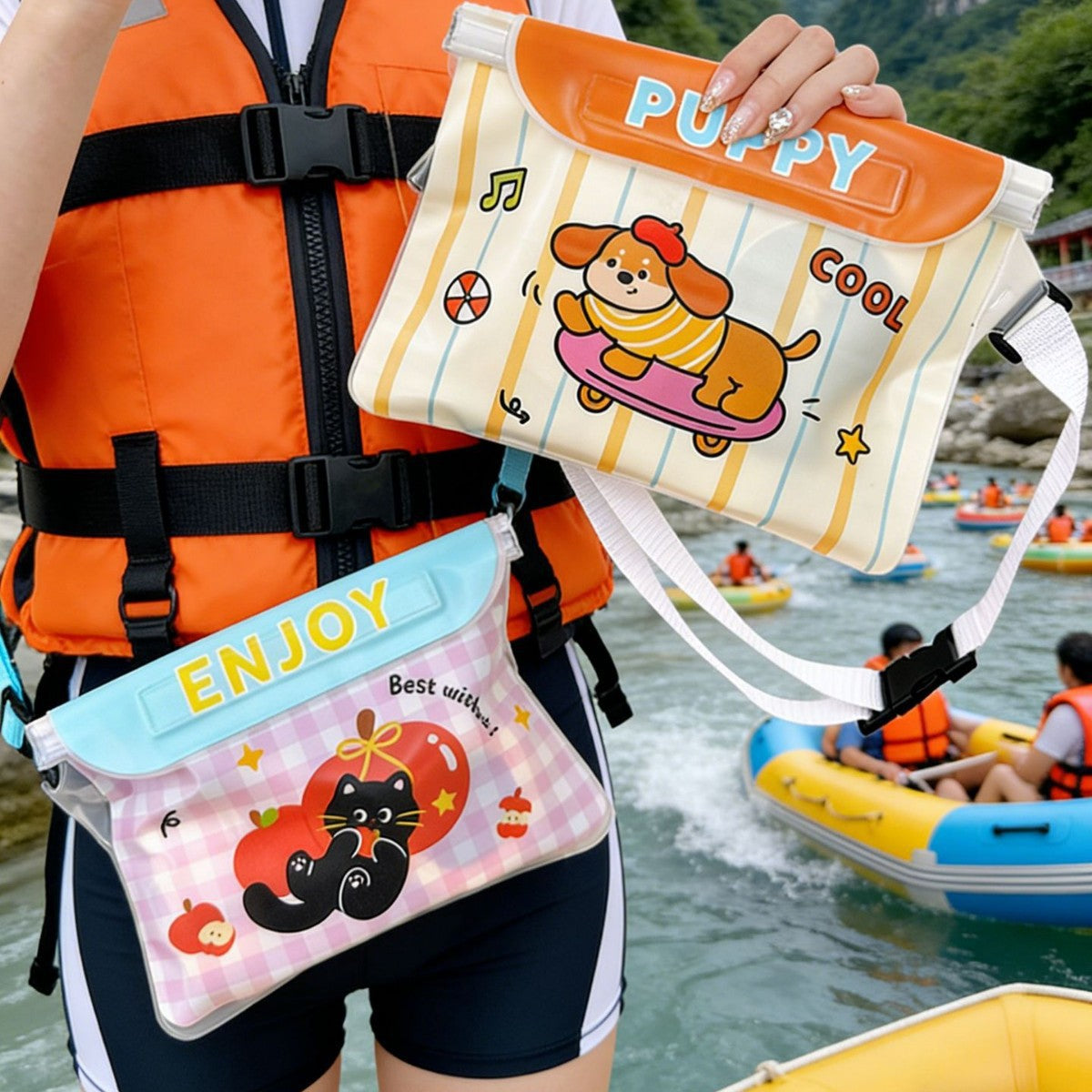 Cute Cartoon Waterproof Phone Pouch with Floating Design for Swimming, Hiking, and Outdoor Adventures