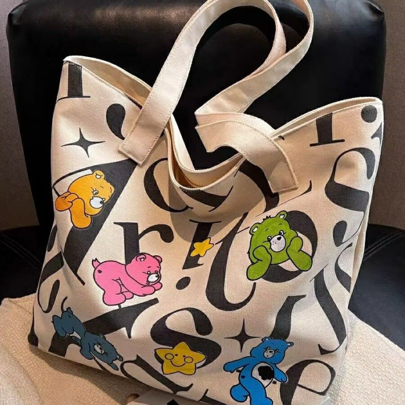 Women's Canvas Bag Large Capacity Tote All-Matching Printed Mummy Bag Portable Shoulder Bag Shopping Bag