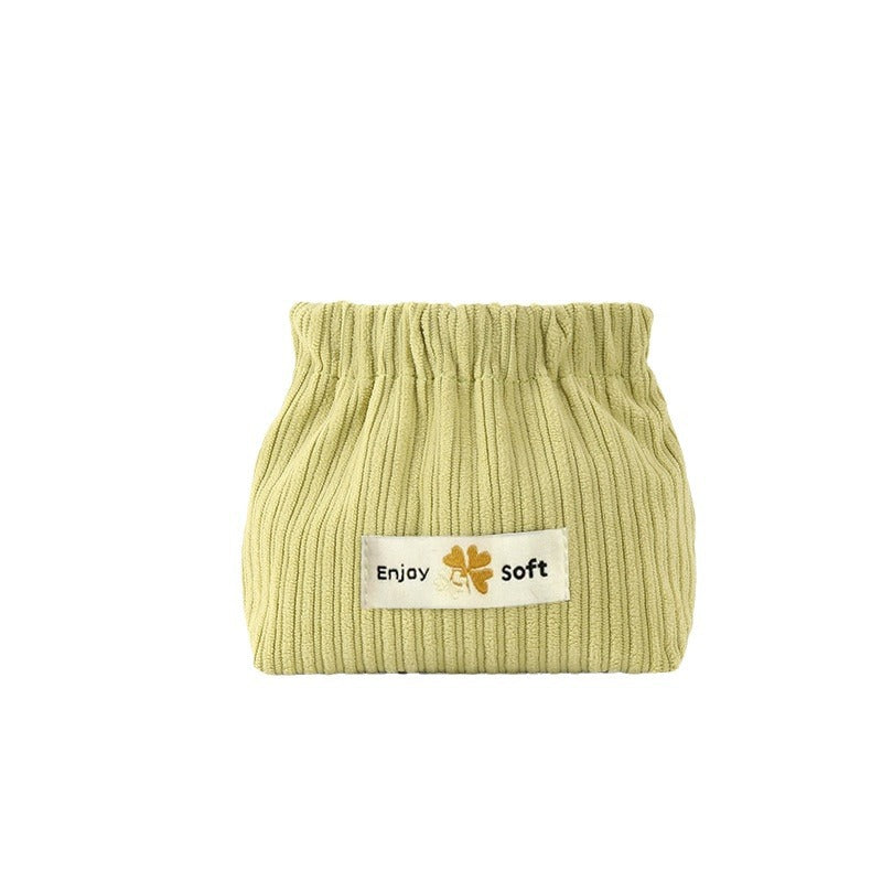Portable Ribbed Cotton Cosmetic Bag with Elastic Opening for Travel and Daily Use
