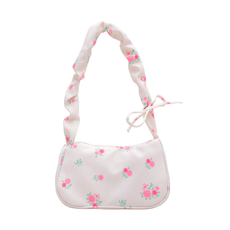 Shoulder Bag Female Gentle Sweet Drawstring New Good-looking All-Match Small Floral Canvas Diagonal Package