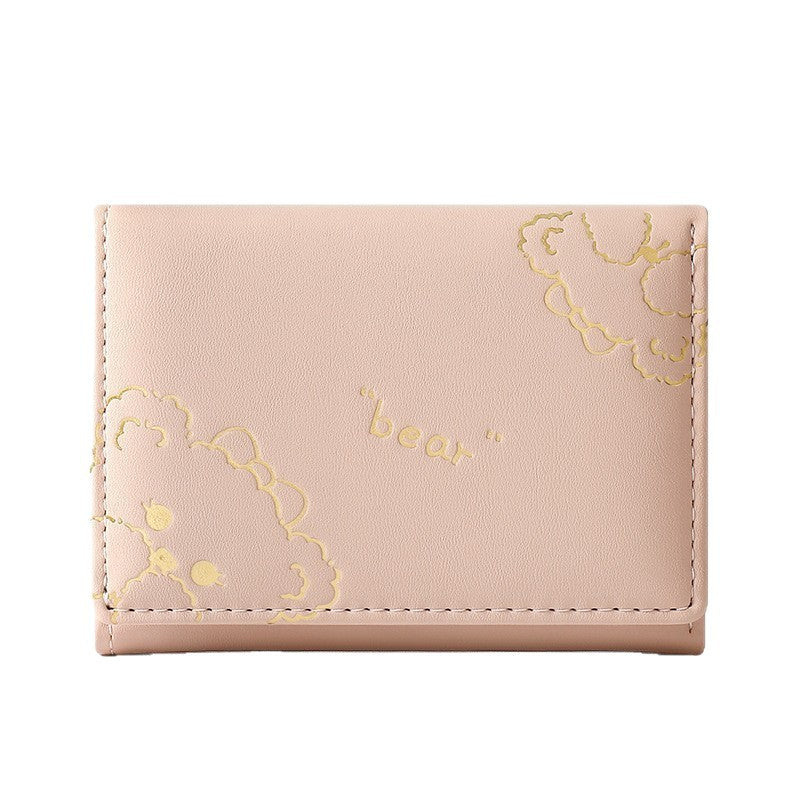 Cute Three-Fold Wallet for Women with Card Slots and Cash Compartment, Stylish PU Leather Design