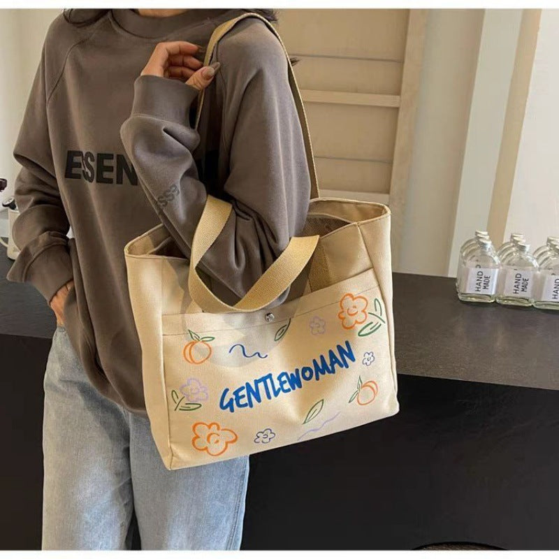 2024 New Large Capacity Tote Bag for Women, Casual Floral Print Canvas Shoulder Bag with Zipper and Inner Pocket, Perfect for Daily Commute and School