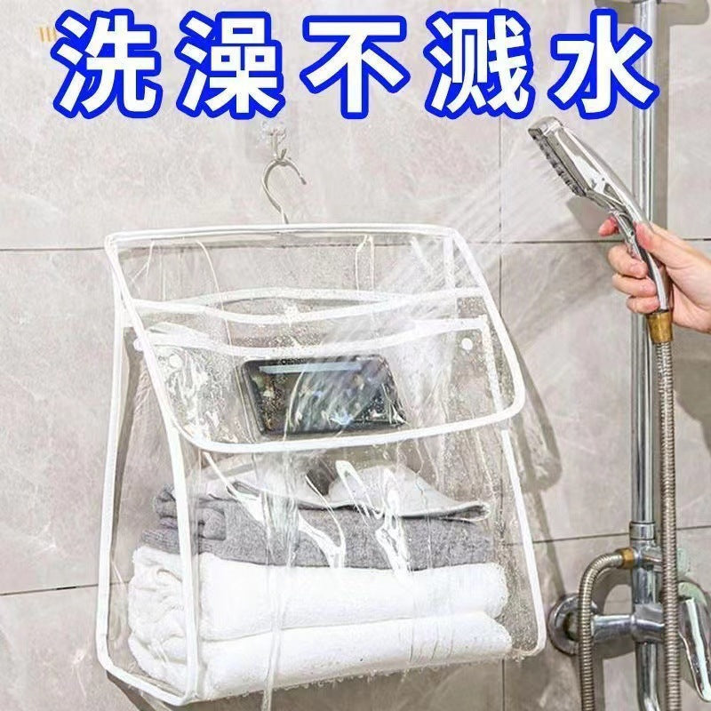 Waterproof Transparent Shower Hanging Bag with Touchscreen Phone Pocket for Bathroom Storage