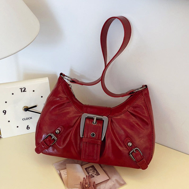 Women's Shoulder Bag New American Retro Commuting Elegant Distressed Style Underarm Motorcycle Bag