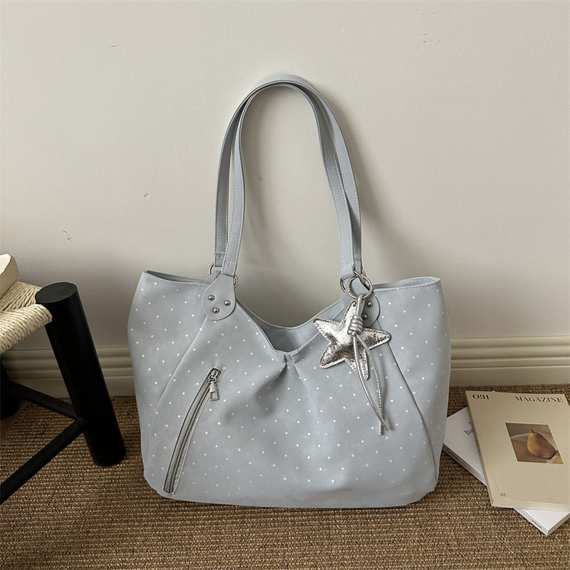 New Polka Dot Tote Women's Korean-Style Shoulder Bag Large Capacity Commuter Underarm Bag Fashionable All-Match Handbag