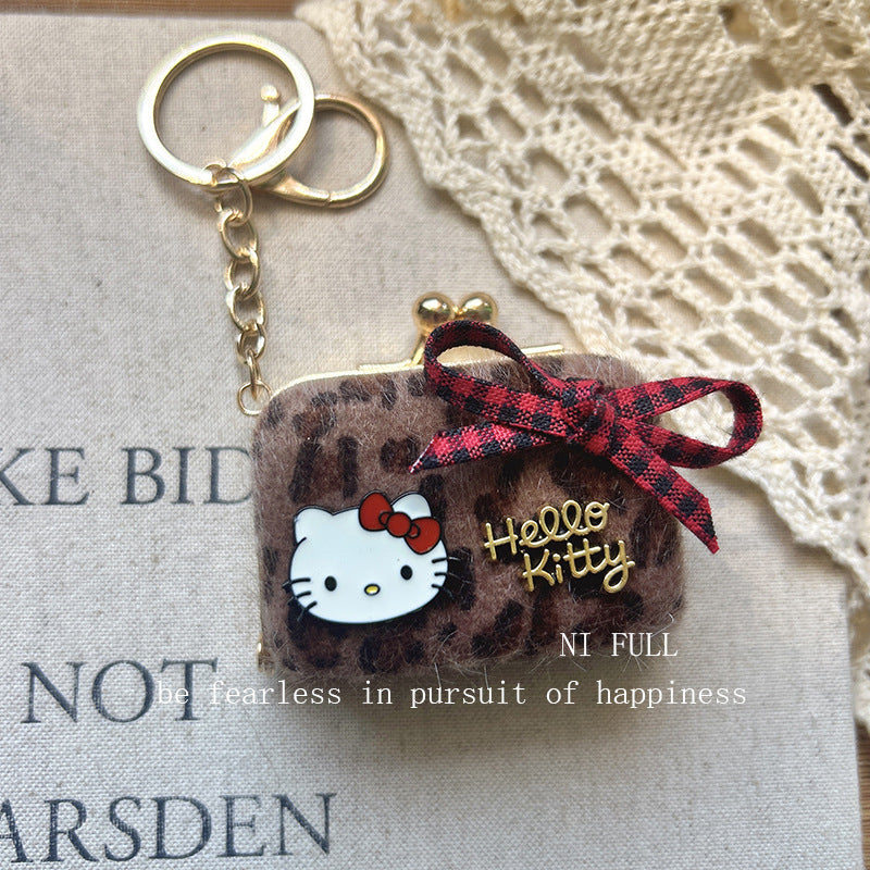 Korean Style New Retro Dots Cartoon Cat Lipstick Pack Pearl Exquisite High Sense Versatile Pendant Keychain for Women