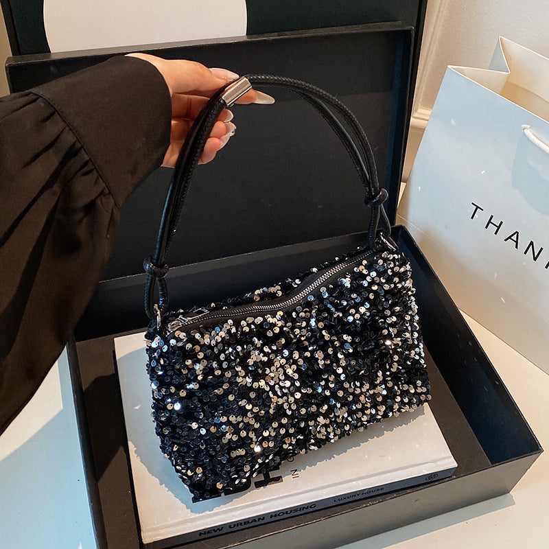 Fashionable Sequins Shoulder Bag Women's New Crescent-Shaped Design Daily Dinner Dual-Use Crossbody Bag
