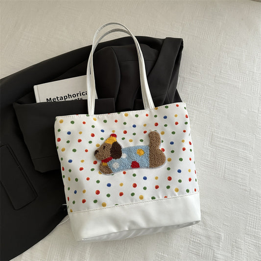 Women's Shoulder Bag Cute Cartoon Polka Dot Sausage Dog Tote Bag Daily Commuter Class Large Capacity Handbag