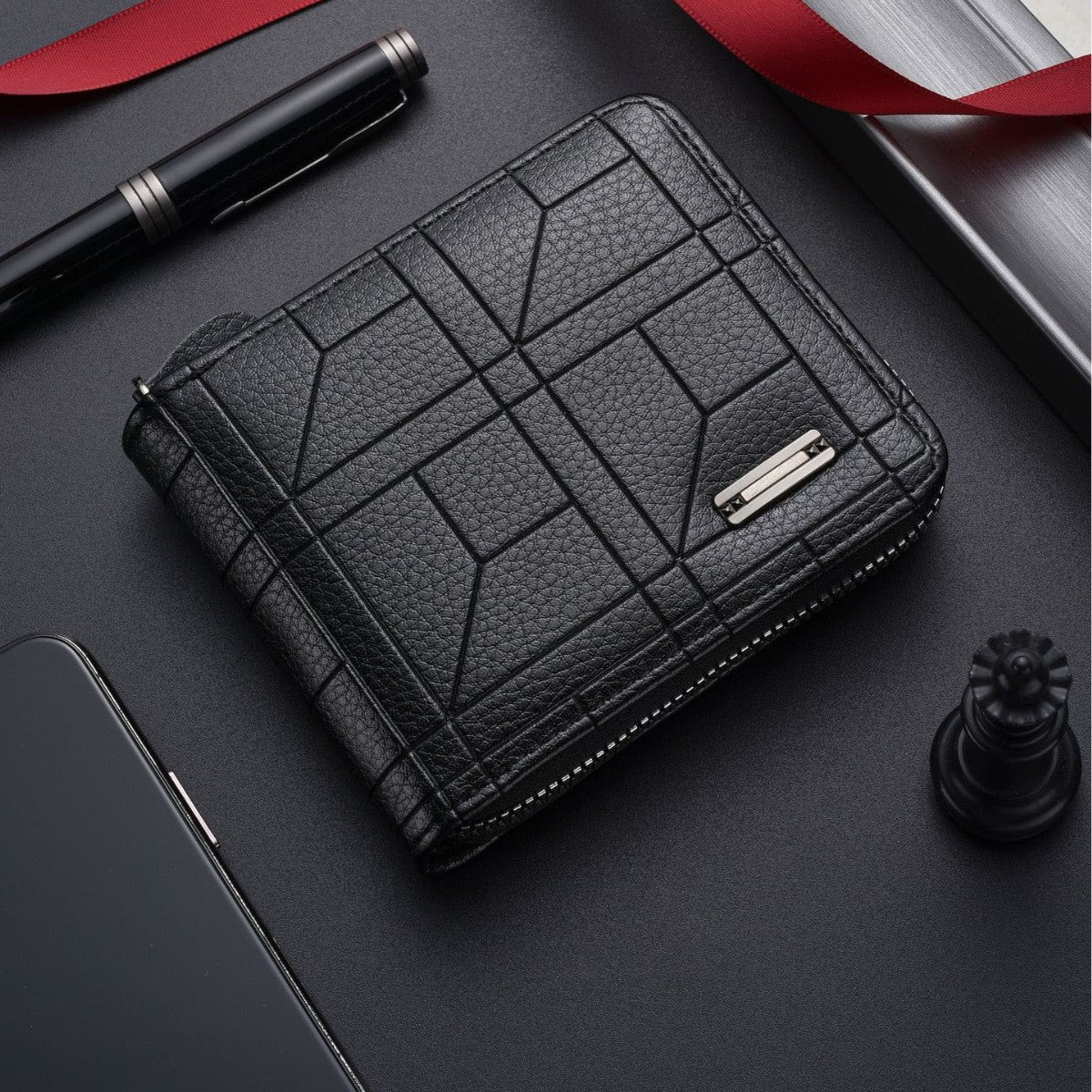 2026 New Men's Compact Zipper Wallet with Multiple Card Slots and Soft PU Leather Design for Daily Use