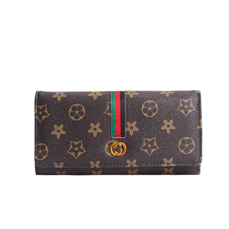 ElegantŷÃÀStyle Women's Wallet with Classic Monogram Pattern and Dual-Color Stripe Design