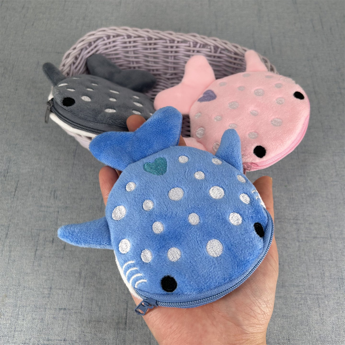Women's Wallet Cute Plush Loving Heart Shark Coin Purse Children's Daily Storage Hair Ring Hairpin Carry Bag
