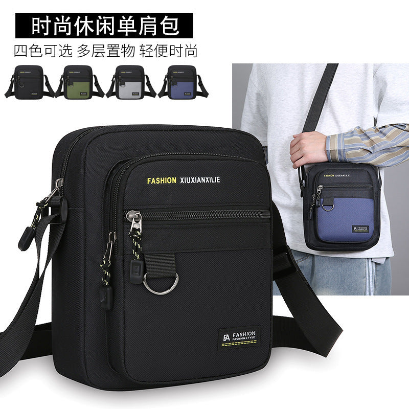 Men's Bag Fashion Casual and Lightweight New Letter Iron Hoop Sports Riding Crossbody Portable Shoulder Square Bag