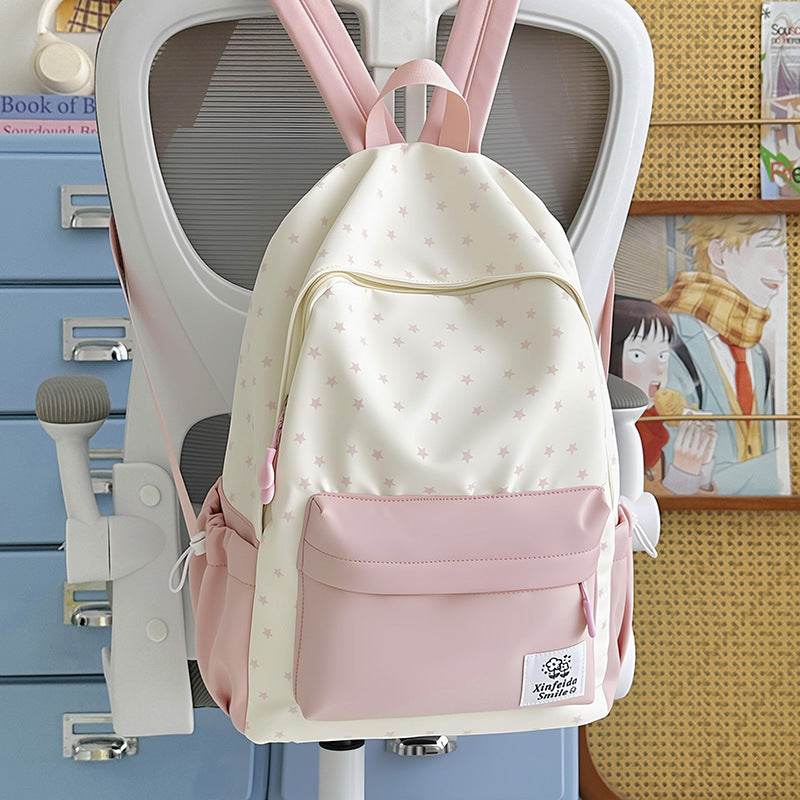 Cute Star Pattern Backpack for Students - Lightweight, Large Capacity, Nylon Material with Soft Inner Lining