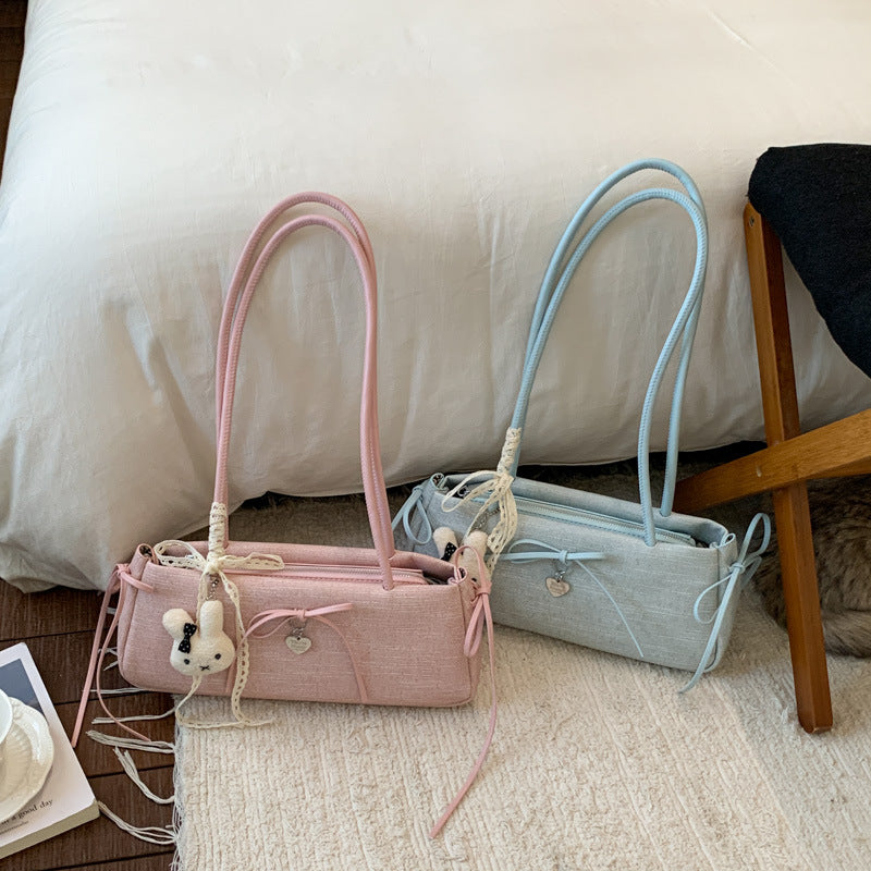 Cute Korean Style Crossbody Bag with Bow Detail for Women, Soft PU Material, Minimalist and Sweet Design Perfect for Daily Use