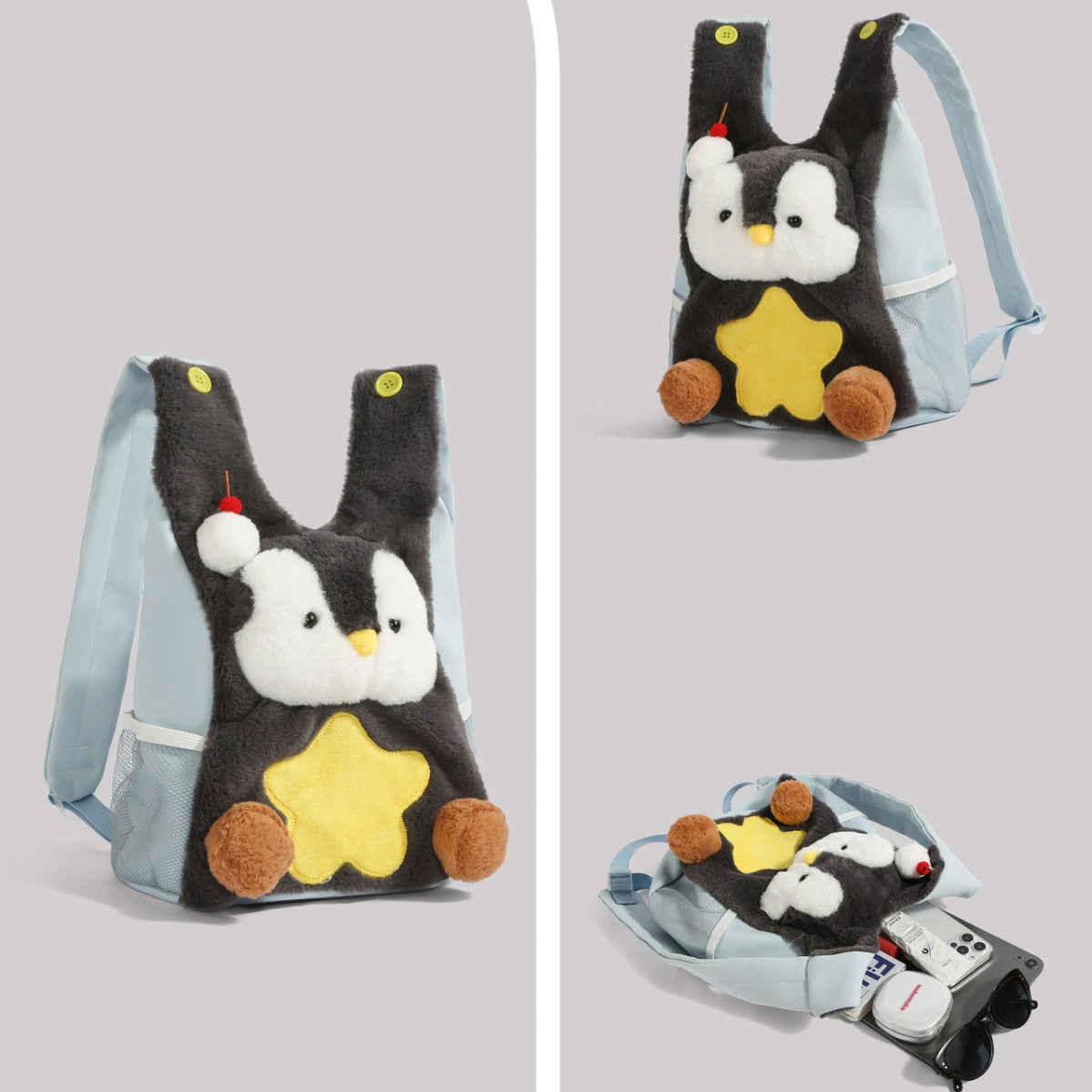 Cute Plush Penguin Backpack for Kids - Adorable Animal Design with Breathable Mesh and Comfortable Curved Straps